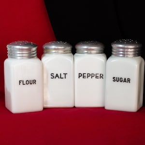 Vintage Milk Glass Shaker Set Salt Pepper Flour Sugar
