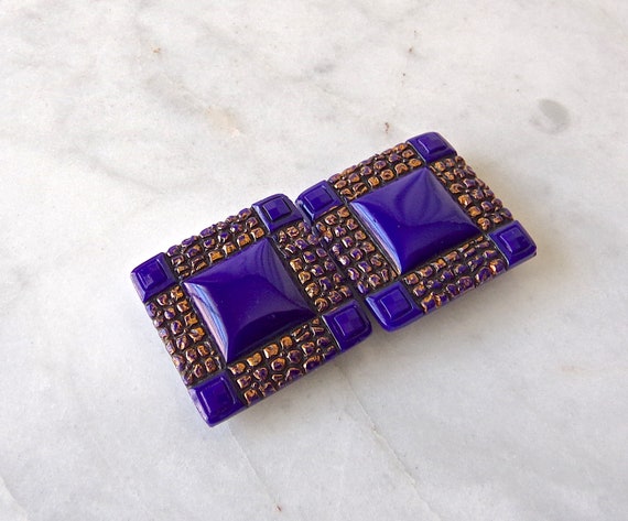 Midnight Blue Glass Buckle Czechoslovakia Vintage… - image 1