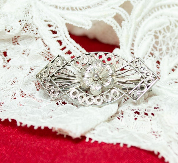 Sterling Flower Pin Brooch - image 1