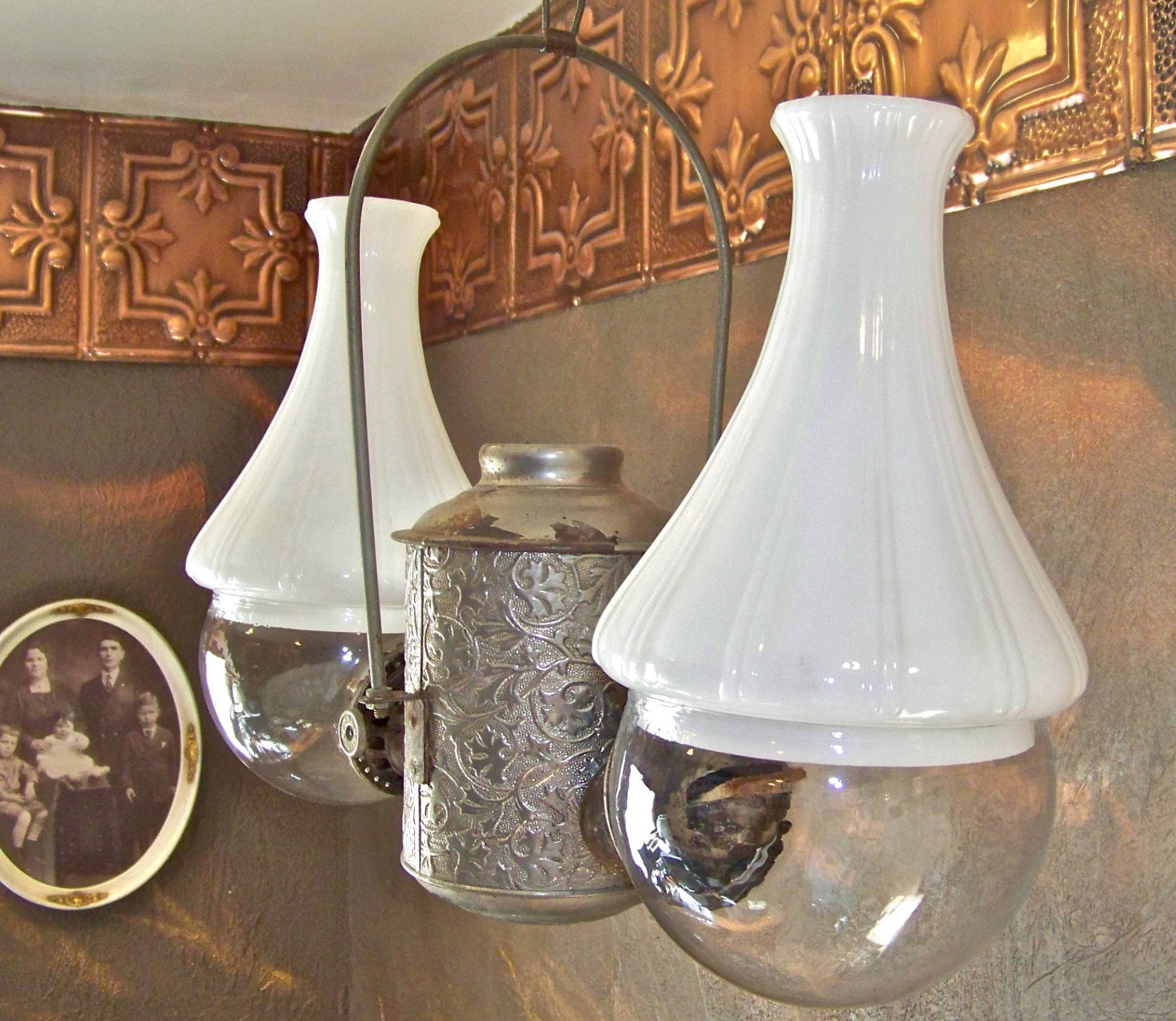 Antique Angle Lamp Hanging Oil Lamp Nickel Plated Double Oil Etsy