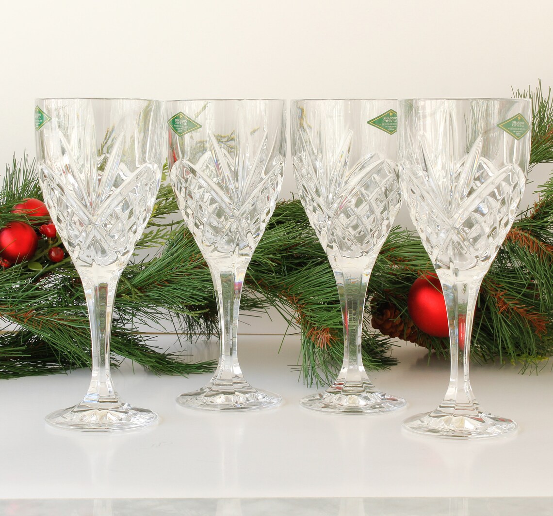 Vintage Shannon Crystal Wine Glasses Set Of Four Etsy