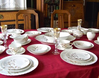 Dinnerware Service for Eight Gold Floral Pattern Victorian China