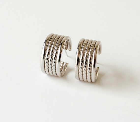 14KT White Gold Earrings Brutalist Chunky Hoop La… - image 2