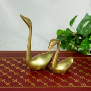 Miniature Brass Swan Figurines Brushed Satin Finish 1970s