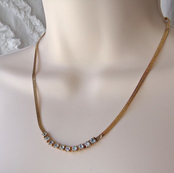 Vintage Blue Topaz Necklace 14K Gold Plated Novemb