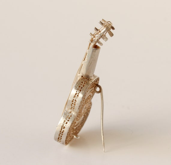 Sterling Filigree Guitar Brooch Circa 1970s - image 2