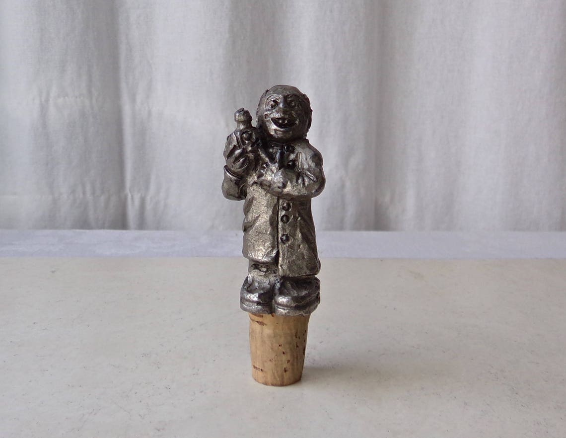 Vintage Bottle Stopper Pewter Figurine Barware Etsy