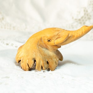 Vintage Elephant Figurine Fungi Wood Hand Carved