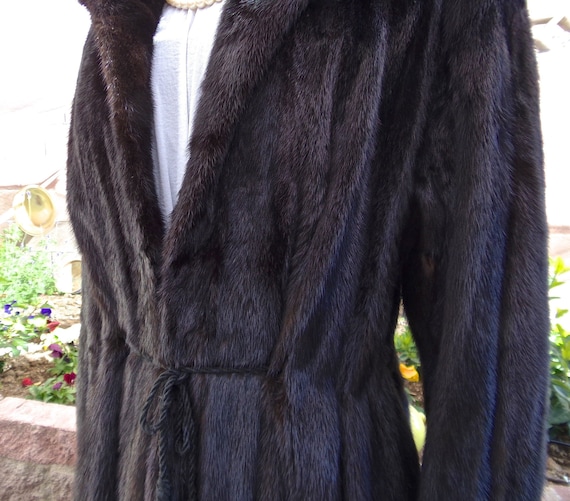 Genuine Mink Full Length Fur Coat Dark Brown Almo… - image 1