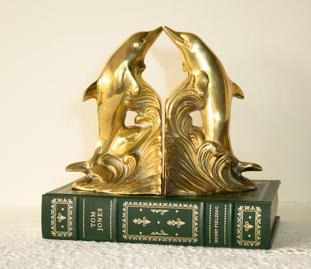 Brass Dolphin Bookends Library Book Holders 1980s Etsy