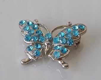 Butterfly Brooch Blue Rhinestone Pin