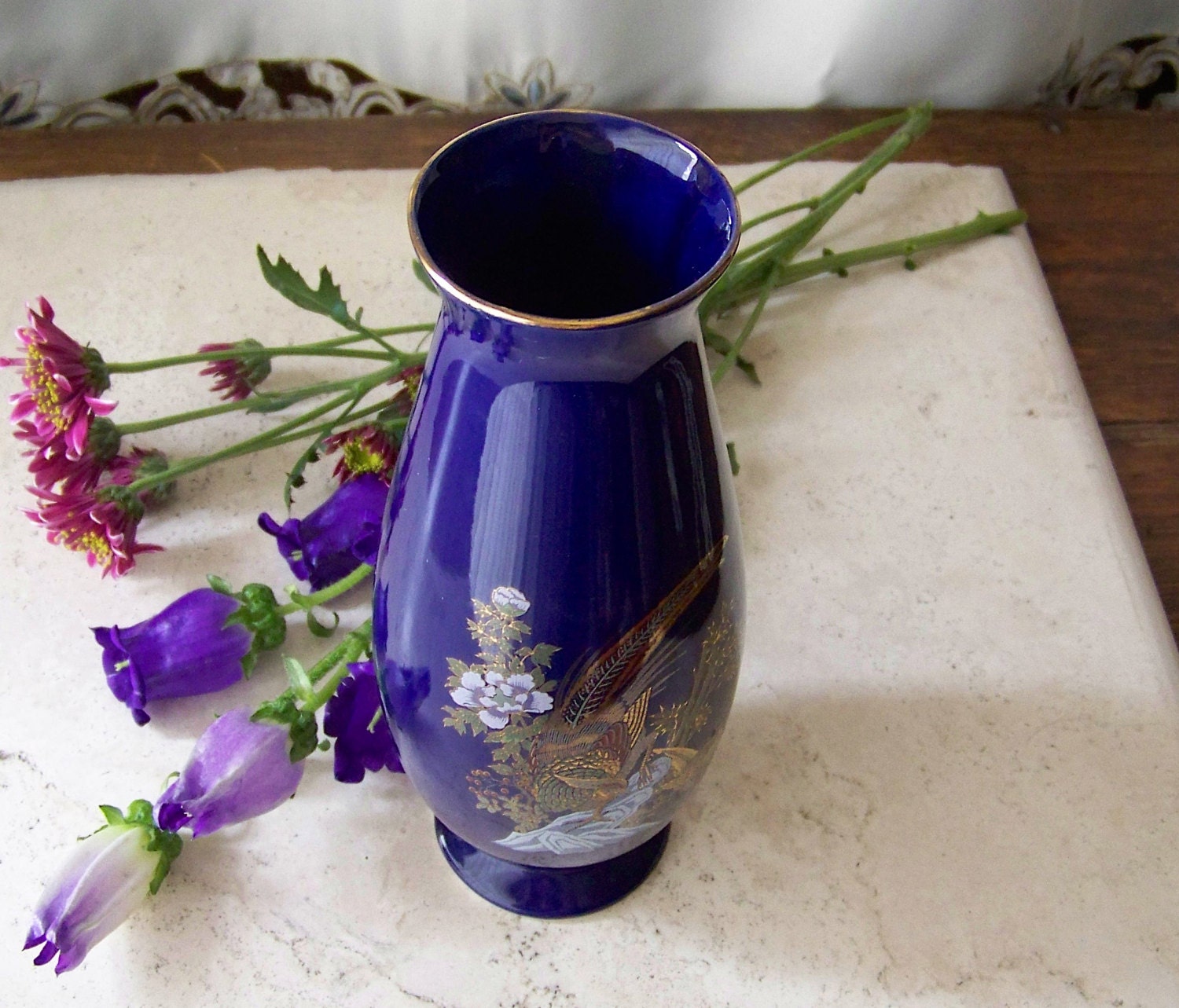 ヴィンテージ磁器花瓶 コバルトブルー オリエンタルインテリア - Etsy 日本