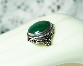 Victorian Malachite Ring Sterling Size 8 US