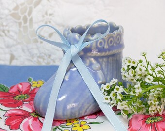Vintage Blue Baby Shoe, Nursery Decor, Mid-Century