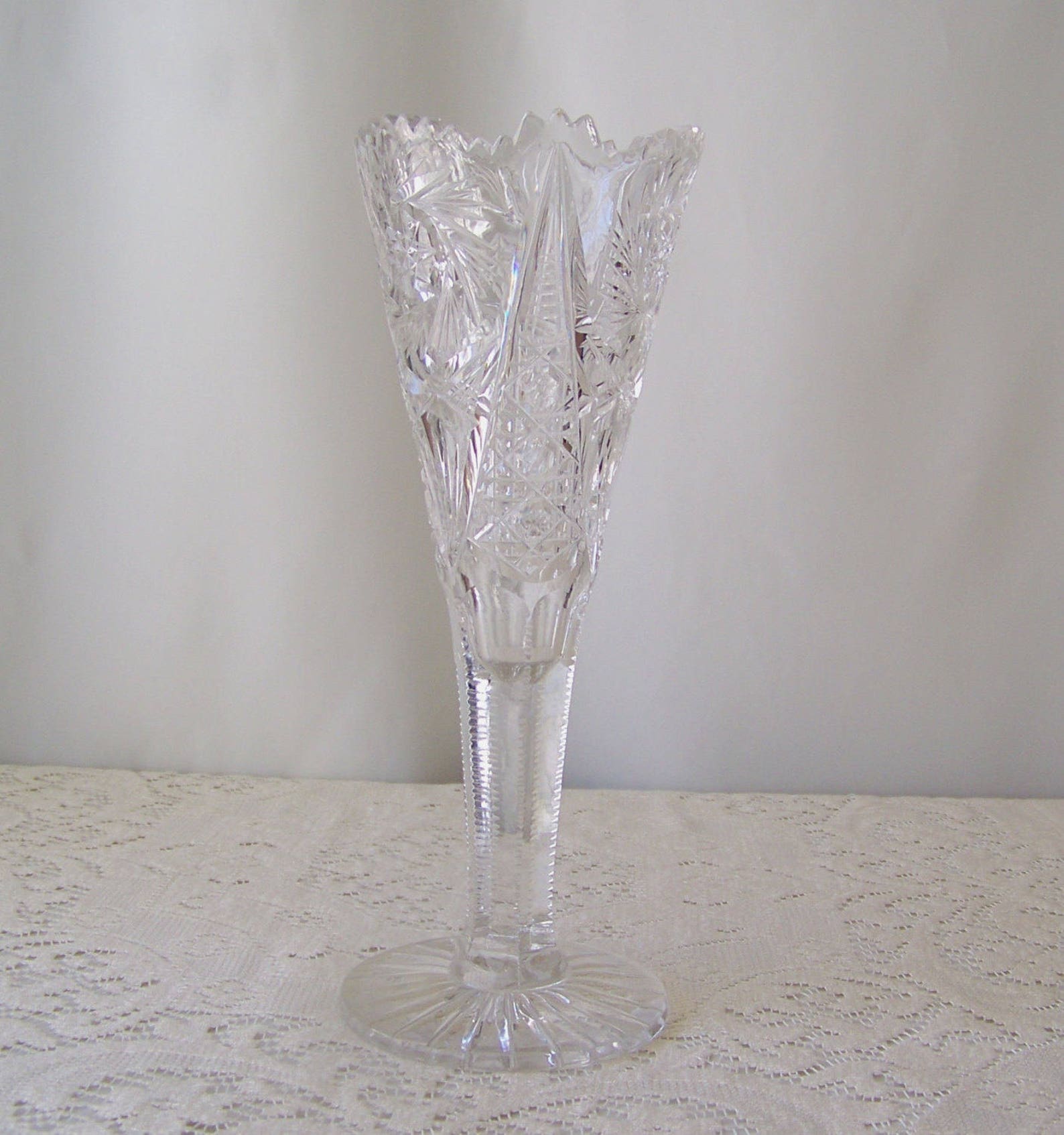 Antique Crystal Vase Large American Brilliant Period Cut Etsy