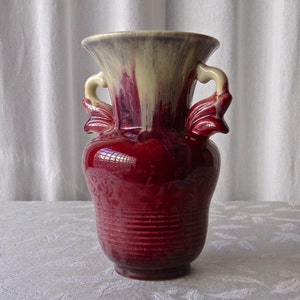 Vintage Trophy Vase Maroon Brown Drip Glaze