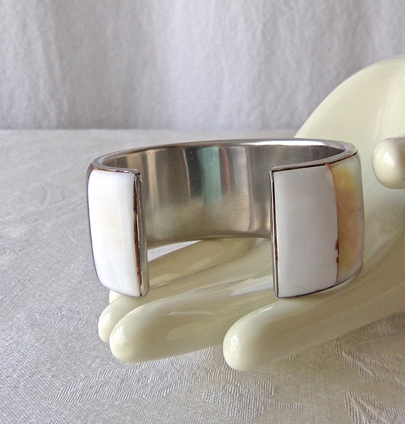 Abalone Agate Onyx Cuff Bracelet Vintage Jewelry - image 8