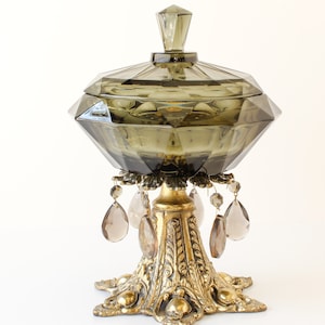 Vintage Glass Compote Centerpiece Crystal Prisms