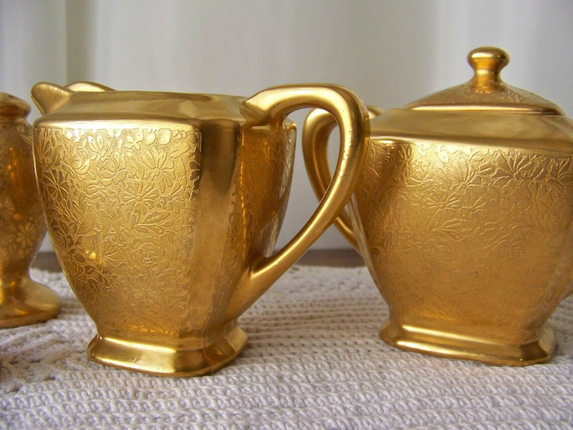 Vintage Gold Cream Sugar Set 22K Gold Wheeling Decorating Co Etsy