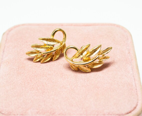 Leaf Post Earrings Gold-Tone By Napier Circa 1980s - image 1