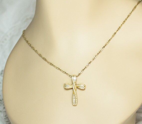 Cross Pendant Necklace Gold Plated On Sterling CZ… - image 2