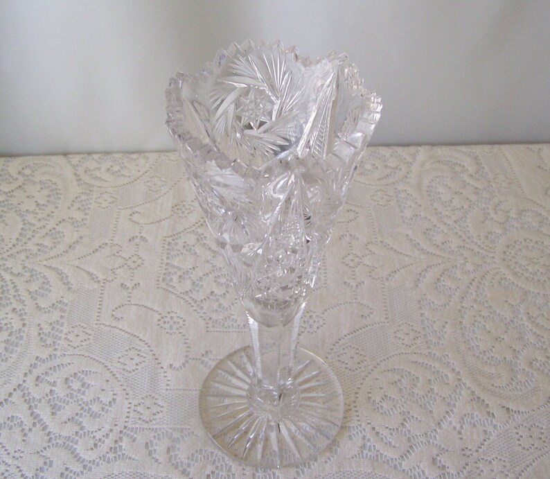Antique Crystal Vase Large American Brilliant Period Cut Etsy
