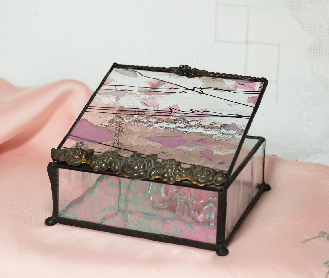 Vintage Pink Abstract Art Glass Box - Etsy