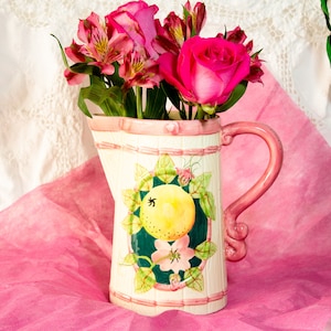Vintage Pink Ceramic Pitcher Country Kitchen