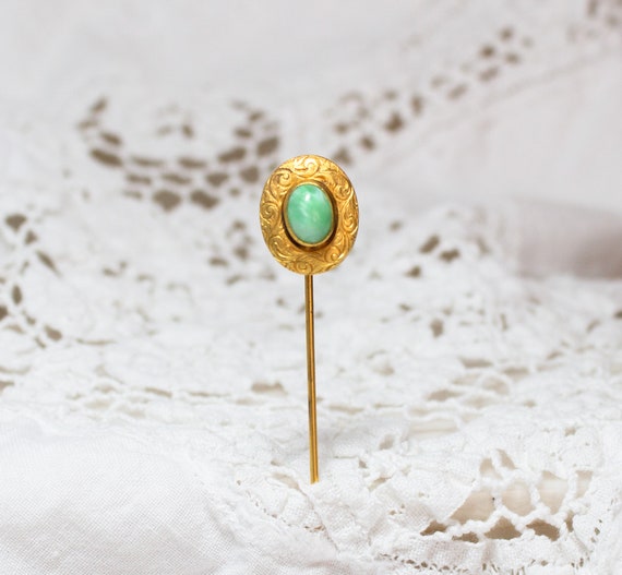 Stickpin Green Glass Gold Plated Vintage Fashion … - image 3