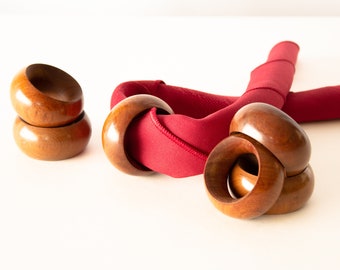 Vintage Mahogany Wood Napkin Rings Set Of Six