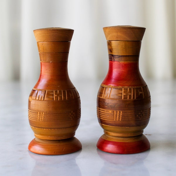 Wooden Salt and Pepper Shakers Mid Century