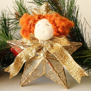Vintage Red Haired Golden Angel Star Ornament