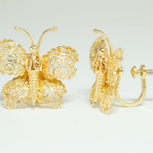 Vintage Filigree Butterfly Earrings Gold Vermeil Screw Back