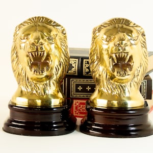 Vintage Brass Lion Bookends Library Decor