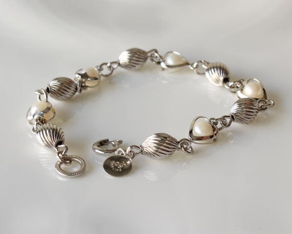 Pearl Heart Sterling Silver Bracelet - image 4