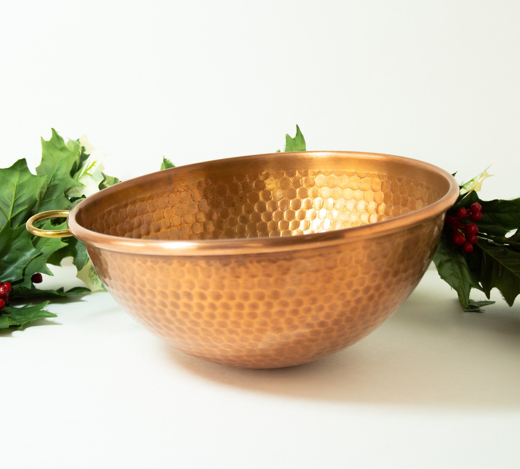 Vintage 7” Solid Flat Bottom Copper Mixing Bowl With Single Brass Ring