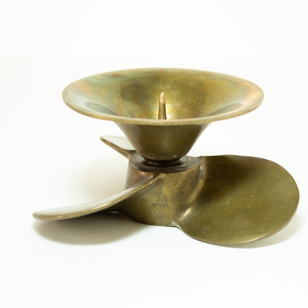 Brass Boat Propeller Candle Holder Nautical Paperweight Circa 1980s