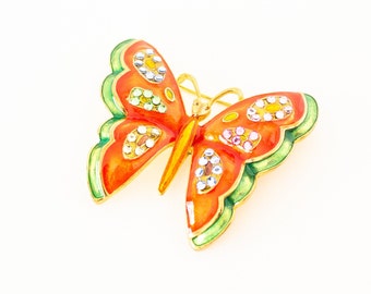 Orange Enamel Butterfly Brooch Spring Season Vintage Jewelry