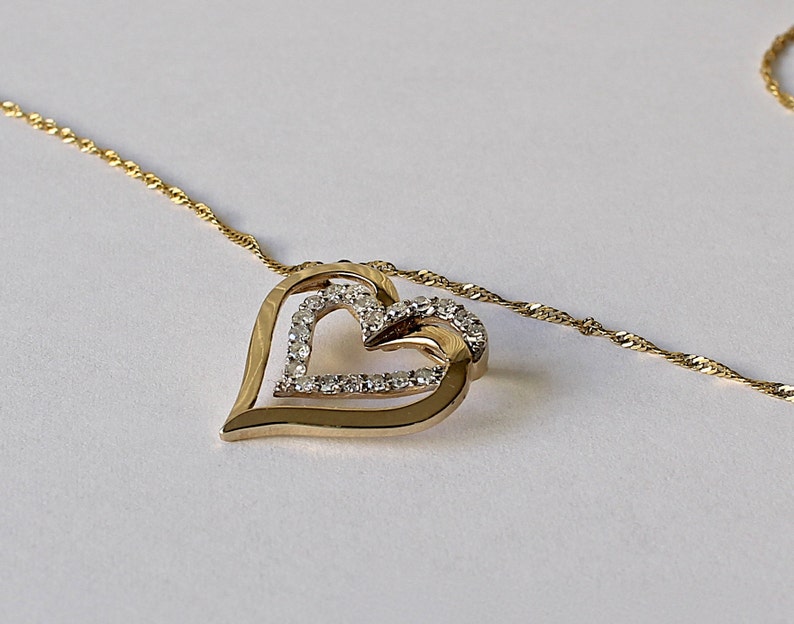 Vintage Diamond Heart Pendant 10K Gold Necklace | Etsy