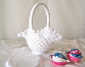 Vintage Milk Glass Hobnail Basket