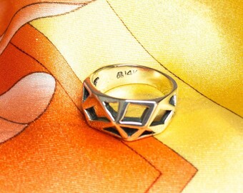 オパール付きシンプルネクタイピン14kの刻印有り Vintage Geometric 14K White Gold Statement Ring Size 5 1/4