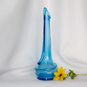 Vintage Teal Blue Swung Glass Vase Mid-Century