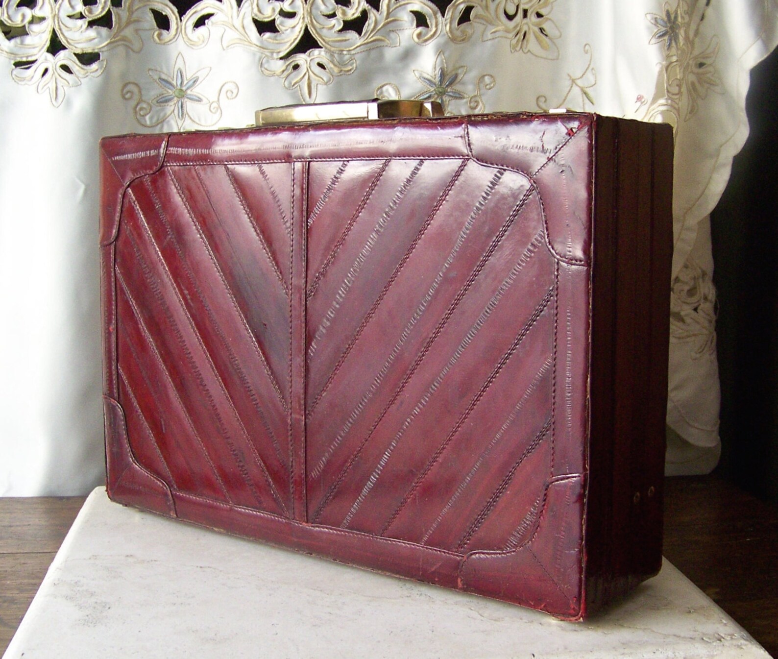 Vintage EEL Skin Briefcase Genuine EEL Skin Leather Burgandy Etsy