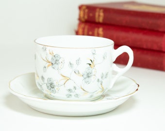 Demitasse Cup And Saucer Dogwood Flower Silver and Gold