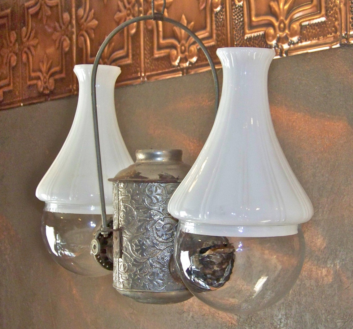 Antique Angle Lamp Hanging Oil Lamp Nickel Plated Double Oil Etsy