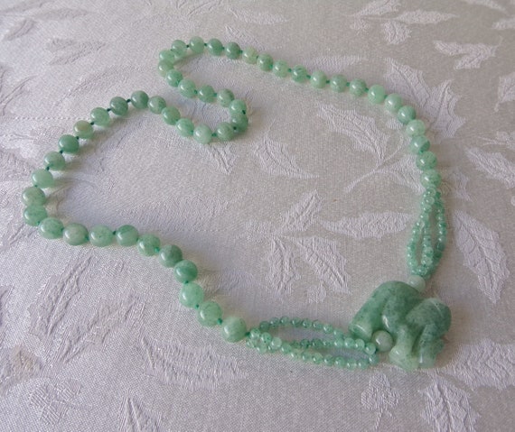 Elephant Necklace Faux Jade Vintage Costume Jewel… - image 5