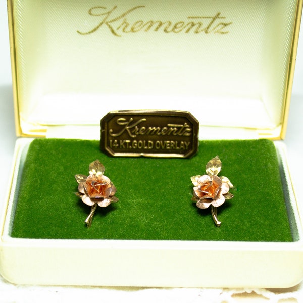 Krementz Earrings 14KT Gold Overlay Screw Back In Original Box
