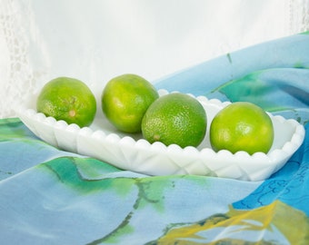 Vintage Milk Glass Celery Dish Scalloped Edge