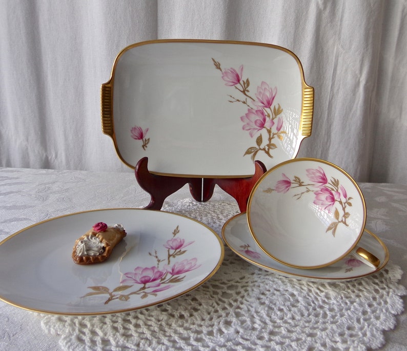 Vintage Tea Cup Saucer Luncheon Set Pink Flowers Gold Trim Etsy