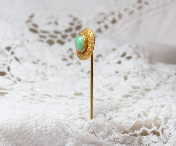 Stickpin Green Glass Gold Plated Vintage Fashion … - image 4